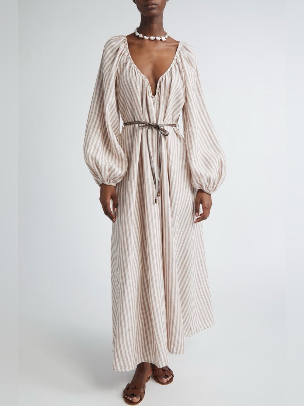 Zimmermann Cascadian Stripe Long Sleeve Linen Maxi Dress